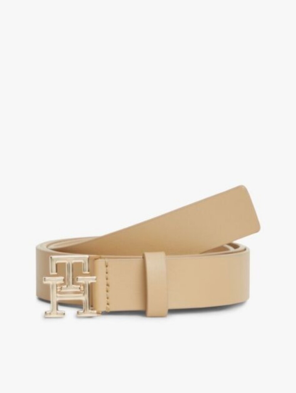 Tommy Hilfiger Tan Leather Belt with Polished Logo Buckle